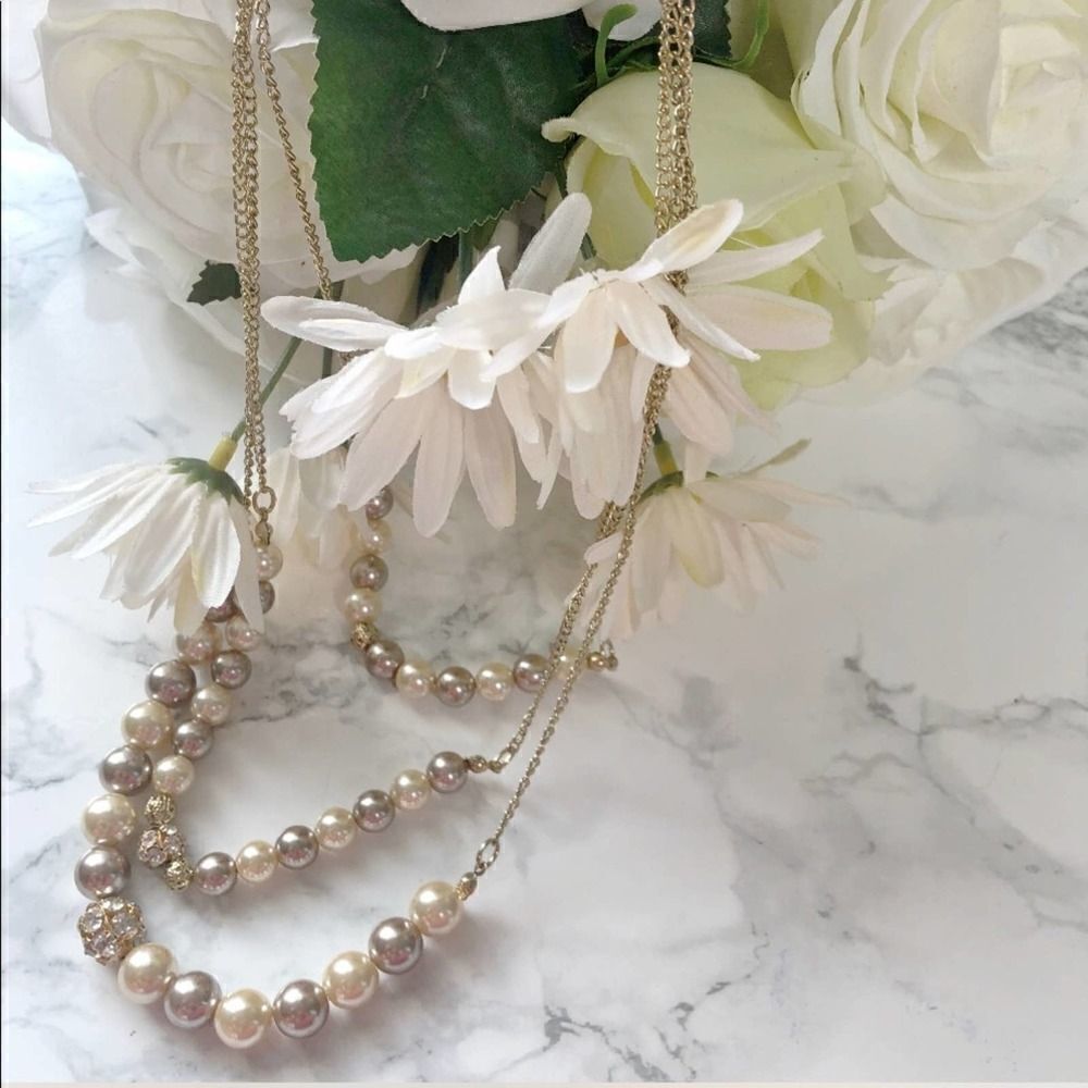 2/$20 Three Strand Pearl Gold Layered chain Necklace